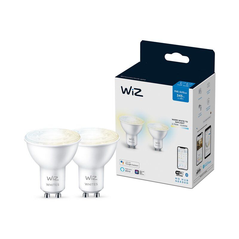 Wiz gu10 whites 2x lâmpada inteligente wi-fi branco quente/neutro gu10