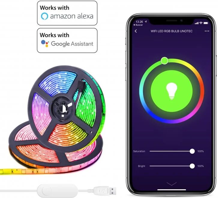 Unotec tira led wifi rgb compatível com alexa e google home