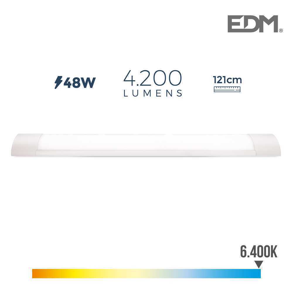 EDM Armadura Electronica Led 48w 121cm 6.400k Luz Fria