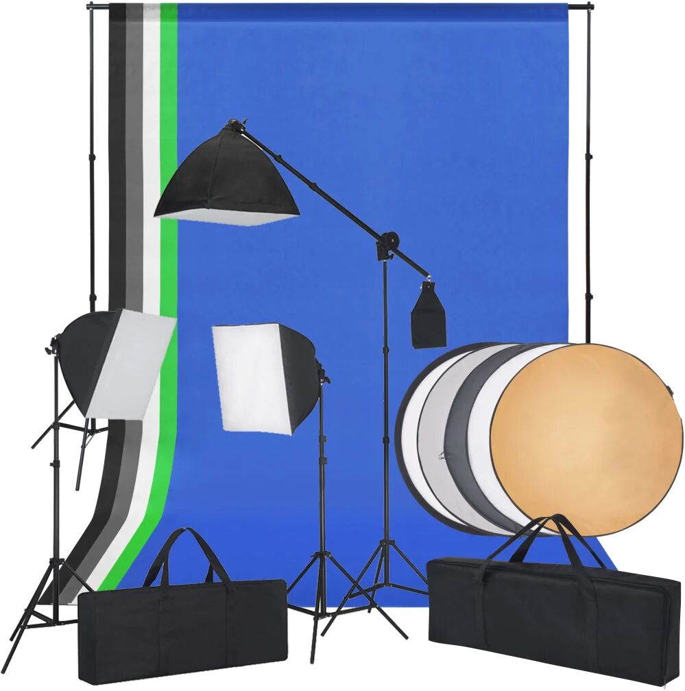 vidaXL Kit studio foto cu lumini softbox, fundaluri și un reflector