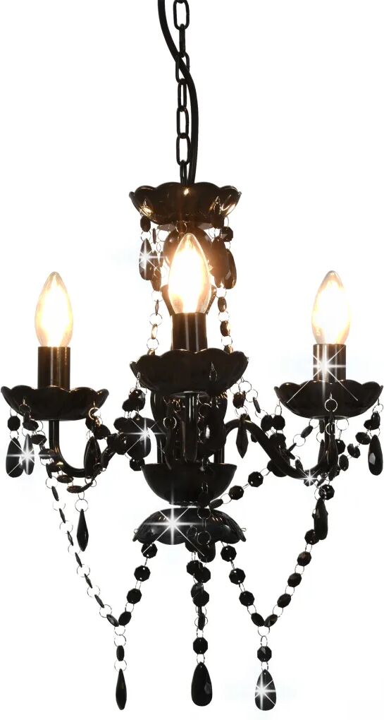 vidaXL Candelabru cu mărgele, negru, rotund, 3 becuri E14