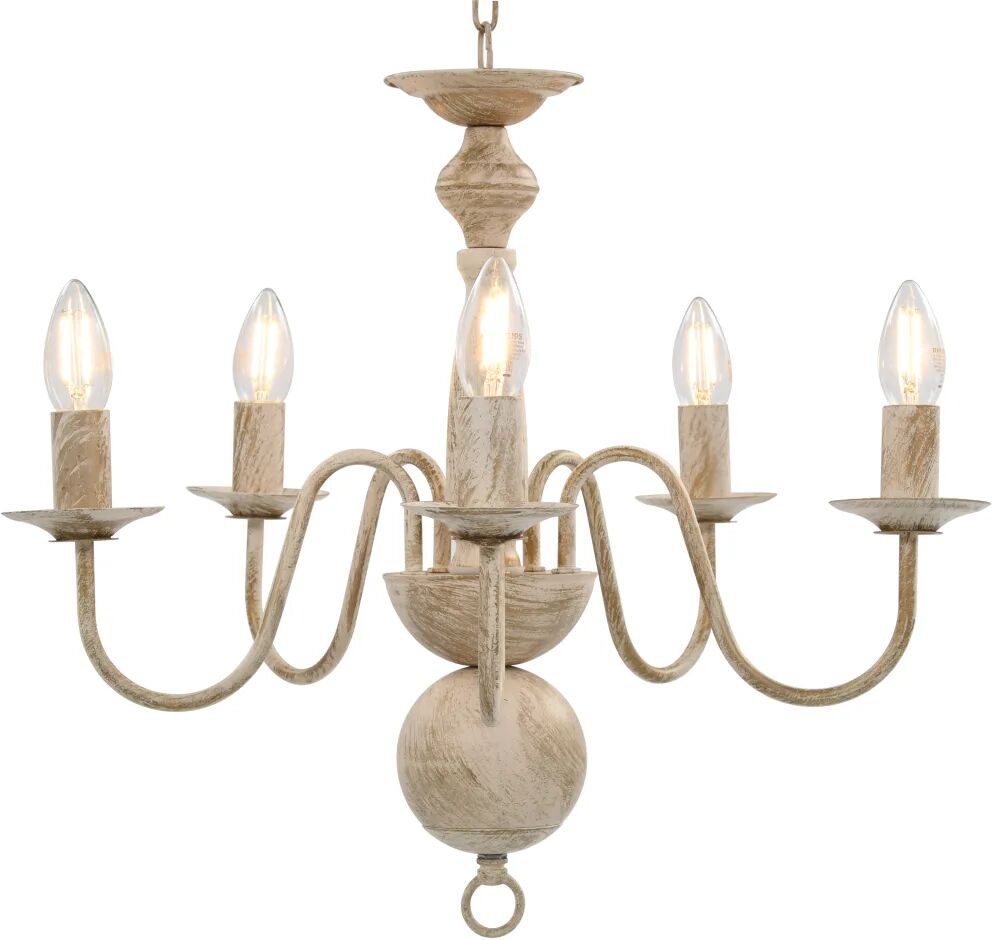 vidaXL Candelabru antichizat, alb, becuri E14 x 5