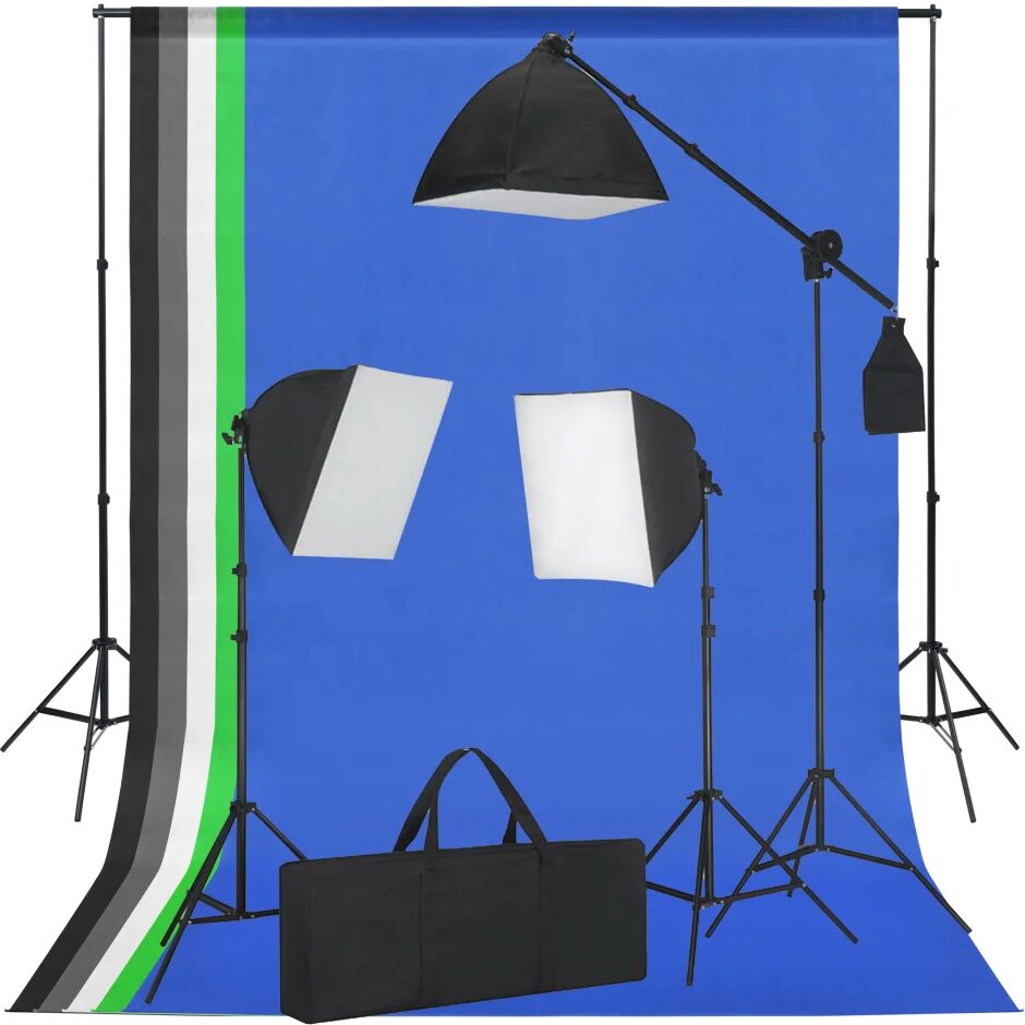 vidaXL Kit studio foto cu lumini softbox și fundaluri