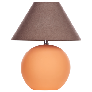 Beliani Bordslampa Orange keramik Linneskärm 41 cm Tyg Trumformad Nattduksbord Vardagsrum Sovrum Belysning Traditionell Design