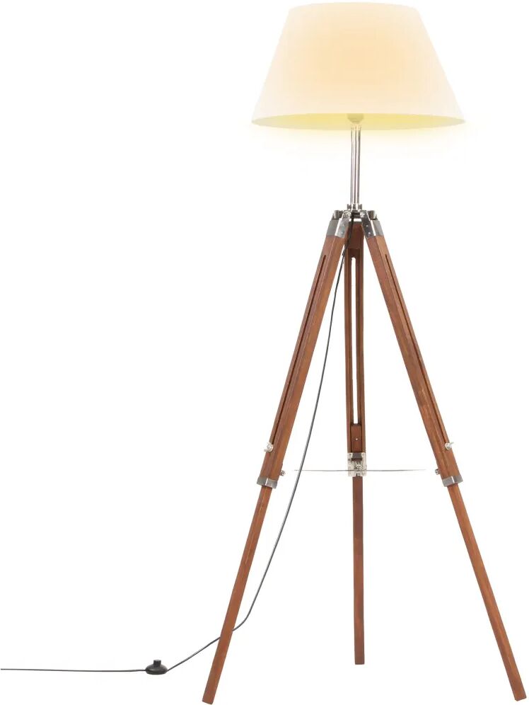 vidaXL Lampa na statíve medovo-hnedá a biela 141 cm teakový masív