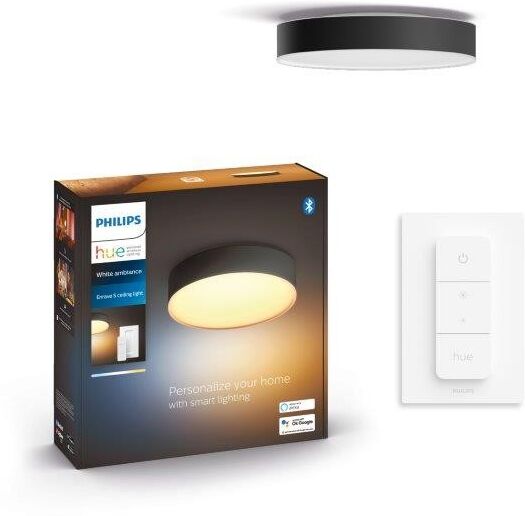 Philips Hue 41158/30 / P6 LED stropné svietidlo Enrave S + Hue Switch 1x9,6W   1220lm   2200-6500K - stmievateľné, Bluetooth, White Ambiance, čierna