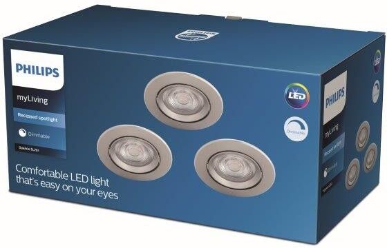 Philips Sparkle SL261 LED zápustné bodové svietidlo 1x5W   350lm   2700K - set 3 ks, stmievateľné, ochrana EyeComfort, nikel