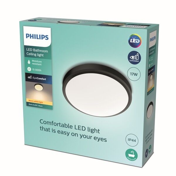 Philips 8719514326606 LED stropné svietidlo Doris 1x17W   1500lm   2700K   IP44 - čierna
