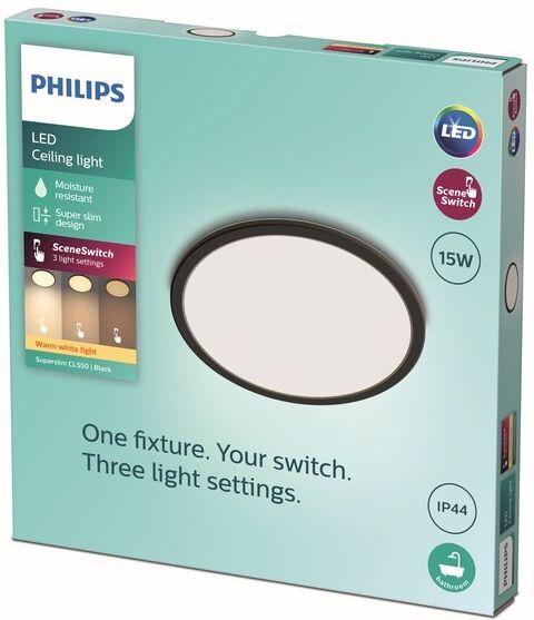 Philips 8719514327207 LED stropné svietidlo Super Slim 1x15W   1300lm   2700K   IP44 - čierna