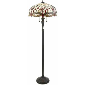 Loops - 1.5m Tiffany Twin Floor Lamp Dark Bronze & Dragonfly Stained Glass Shade i00012