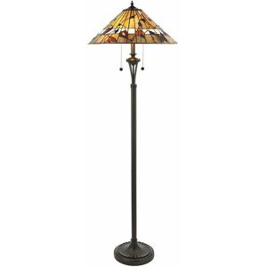 Loops - 1.5m Tiffany Twin Floor Lamp Dark Bronze & Floral Stained Glass Shade i00004