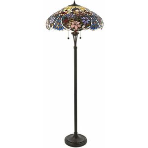 Loops - 1.5m Tiffany Twin Floor Lamp Dark Bronze & Floral Stained Glass Shade i00027