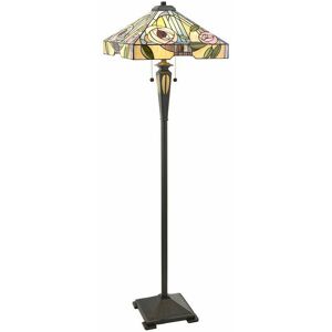 Loops - 1.5m Tiffany Twin Floor Lamp Dark Bronze & Stained Glass Roses Shade i00029