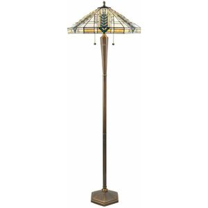 Loops - 1.6m Tiffany Multi Light Floor Lamp Antique Brass & Stained Glass Shade i00021