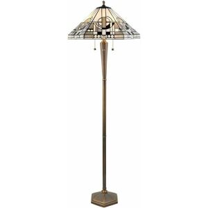 Loops - 1.6m Tiffany Multi Light Floor Lamp Antique Brass & Stained Glass Shade i00023