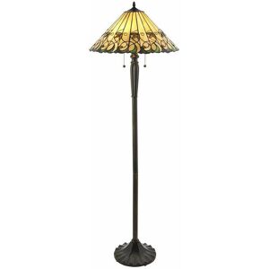 Loops - 1.6m Tiffany Twin Floor Lamp Dark Bronze & Amber Stained Glass Shade i00017