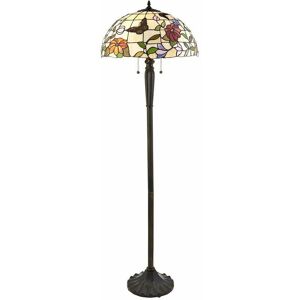 Loops - 1.6m Tiffany Twin Floor Lamp Dark Bronze & Butterfly Stained Glass Shade i00007