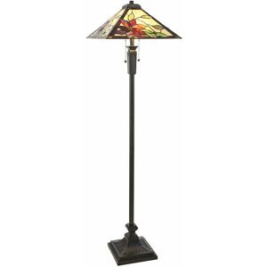 Loops - 1.6m Tiffany Twin Floor Lamp Matt Black & Flowers Stained Glass Shade i00019