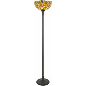 Loops - 1.7m Tiffany Uplight Floor Lamp Dark Bronze & Flower Stained Glass Shade i00018