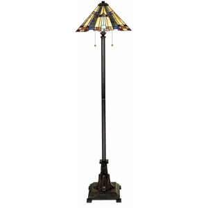 Loops - 2 Bulb Floor Lamp Tiffany Style Coloured Glass Shade Valiant Bronze led E27 60W