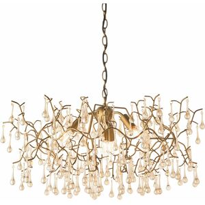 Loops - Aged Gold Branch Ceiling Chandelier - Glass Droplets - Decorative Light Fitting