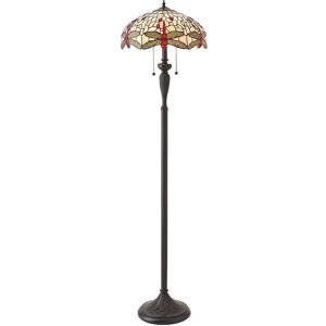 Interiors 1900 - Interiors Dragonfly Beige - 2 Light Floor Lamp Dark Bronze, Beige, Tiffany Style Glass, E27