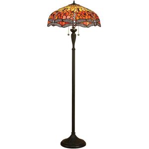 Interiors 1900 - Interiors Dragonfly Flame - 2 Light Floor Lamp Dark Bronze, Red, Tiffany Style Glass, E27