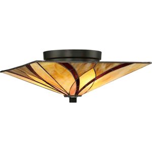 Elstead Asheville - 2 Light Ceiling Flush Lamp Bronze, Tiffany Glass, E27