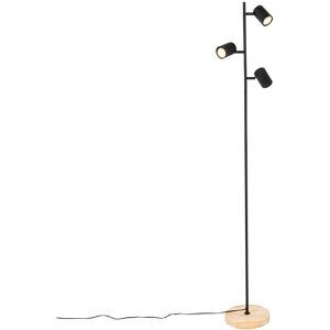 QAZQA Modern floor lamp black with wood 3-light - Jeana - Naturel