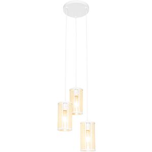 QAZQA Retro hanging lamp white with rattan 3-light round - Akira - White