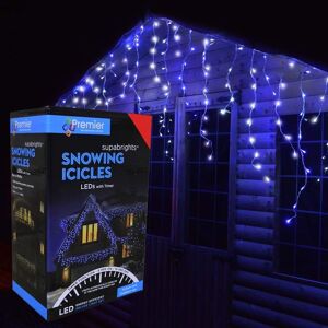 Premier Snowing Icicles Outdoor Christmas Fairy Lights & Timer - Blue White - 720 Led's - Blue & White