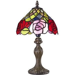 Red and Pink Rose Decorated Stained Glass Tiffany Lamp by Happy Homewares Red