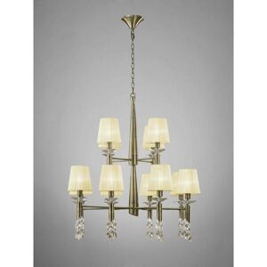 DIYAS Tiffany pendant light 2 Tier 12+12 E14+G9 bulbs, antique brass with cream lampshades & transparent crystal