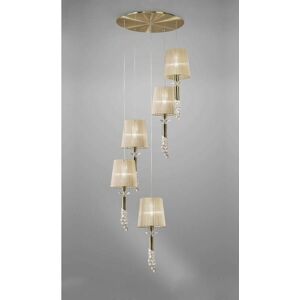 DIYAS Tiffany pendant lamp 5+5 Bulbs E27+G9 Spiral, antique brass with bronze shade & transparent crystal