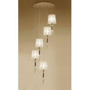 DIYAS Tiffany pendant lamp 5+5 Bulbs E27+G9 Spiral, gold with cream lampshade & transparent crystal