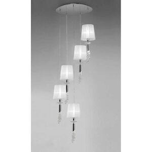 DIYAS Tiffany pendant lamp 5+5 Bulbs E27+G9 Spiral, polished chrome with white lampshades & transparent crystal