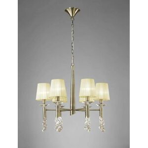 DIYAS Tiffany pendant lamp 6+6 E14+G9 bulbs, antique brass with cream shades & transparent crystal