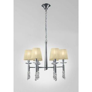 DIYAS Tiffany pendant lamp 6+6 E14+G9 bulbs, polished chrome with cream lampshades & transparent crystal