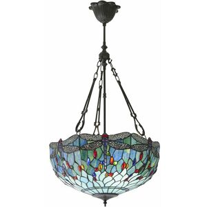 LOOPS Tiffany Glass Hanging Ceiling Pendant Light Blue Dragonfly 3 Lamp Shade i00107