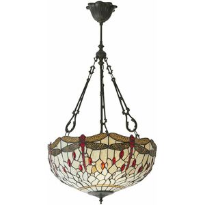 LOOPS Tiffany Glass Hanging Ceiling Pendant Light Bronze & Dragonfly Lamp Shade i00102