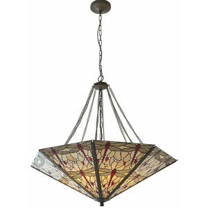 LOOPS Tiffany Glass Hanging Ceiling Pendant Light Large Bronze Feature Shade i00103