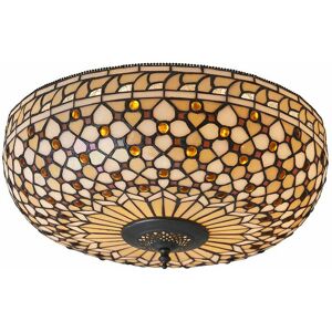 Loops - Tiffany Glass Semi Flush Ceiling Light Cream Bronze Round Inverted Shade i00156