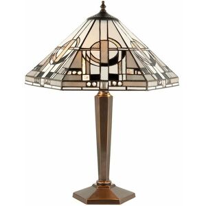 Loops - Tiffany Glass Table Lamp Light Antique Patina Bronze & Art Deco Hex Shade i00219