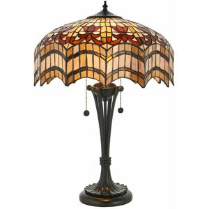 LOOPS Tiffany Glass Table Lamp Light Dark Bronze & Multi Colour Scalloped Shade i00232