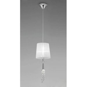 DIYAS Tiffany pendant light 1+1 E27+G9 bulb, polished chrome with white lampshade & transparent crystal