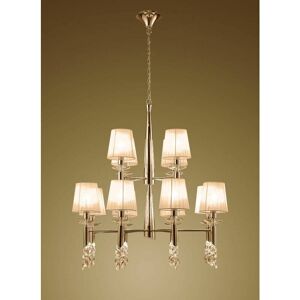 DIYAS Tiffany pendant light 2 Tier 12+12 E14+G9 bulbs, gold with bronze shade & transparent crystal