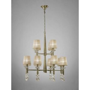 DIYAS Tiffany pendant light 2 Tier 12+12 E14+G9 bulbs, antique brass with bronze shade & transparent crystal