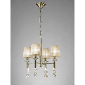 DIYAS Tiffany pendant lamp 4+4 E14+G9 bulbs, antique brass with bronze & transparent crystal shade