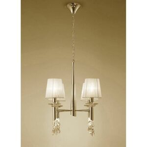 DIYAS Tiffany pendant lamp 4+4 E14+G9 bulbs, gold with cream lampshade & transparent crystal