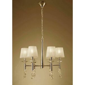 DIYAS Tiffany pendant lamp 6+6 E14+G9 bulbs, gold with cream lampshade & transparent crystal